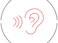 Icon: Ear with acoustic vibration waves