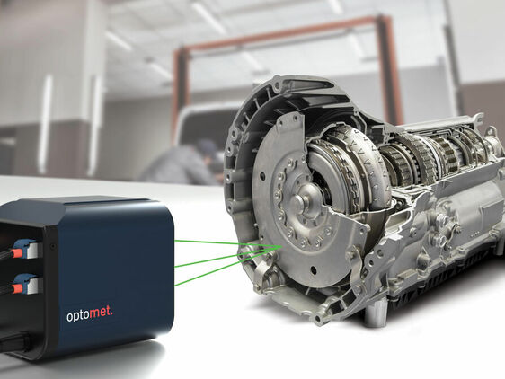 3D single-point measurement setup on a brake disc; the vibrometer captures vibration data from multiple directions.