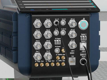 Rear side of a laser-scanning vibrometer: connections for analog and digital sensors