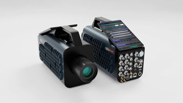 Single-point Laser Doppler Vibrometer shown from the front and rear; optical unit on the front side, display and connectors on the back.