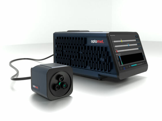 SMART 3D-Fiber system with fiber-coupled measurement head and main unit; measurement setup for three-dimensional vibration analysis.