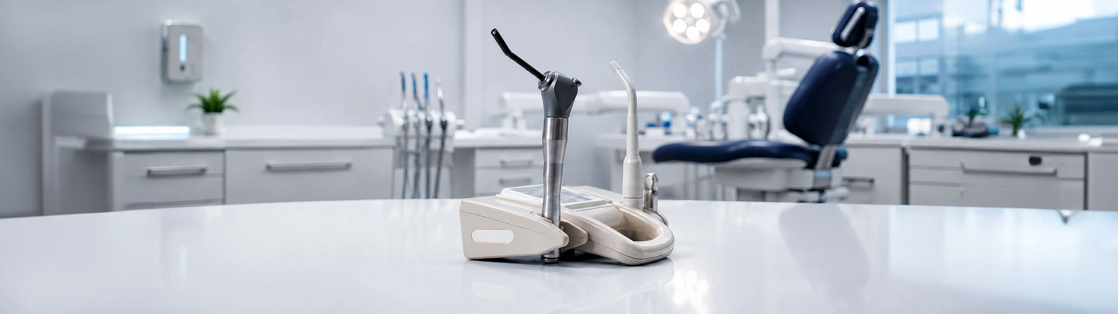 Dental equipment in a modern treatment room for vibration measurement and testing