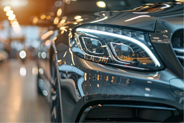 Reflektor samochodowy jako symbol badań drgań w branży motoryzacyjnej.