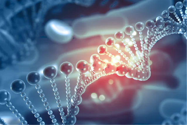 Ilustracja DNA jako symbol biomedycznych badań drgań.