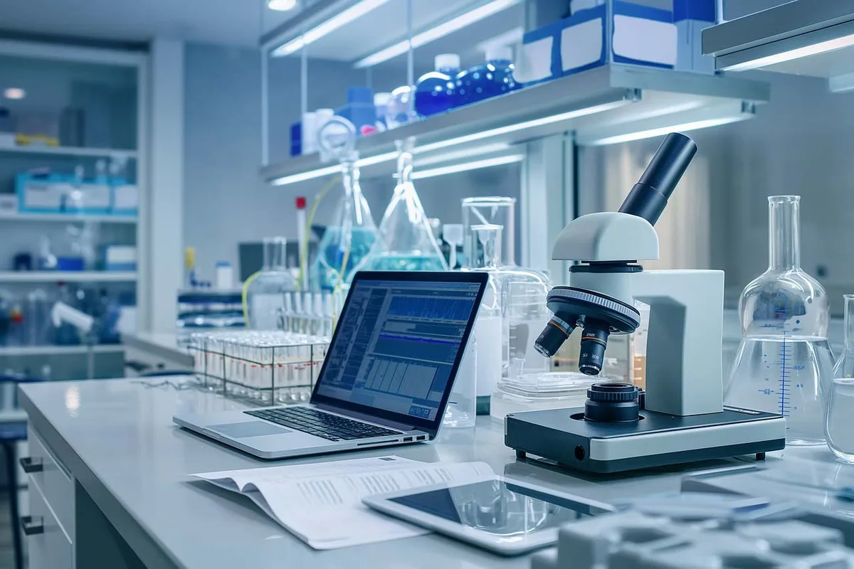 Laboratorium badań medycznych jako symbol zastosowań pomiaru drgań.