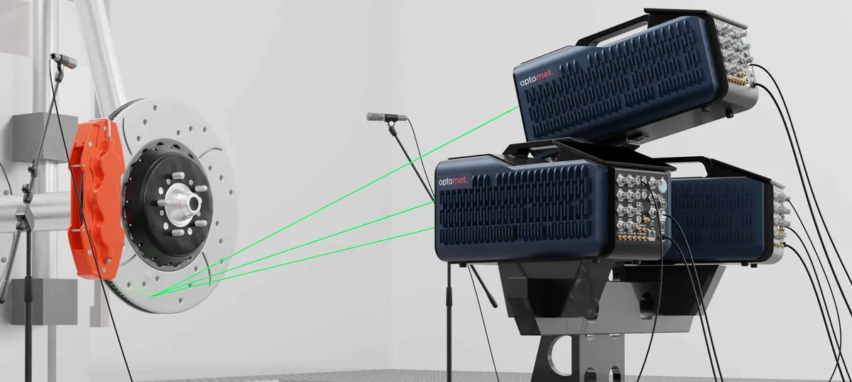 Mesure des vibrations d’un disque de frein à l’aide de plusieurs lasers.