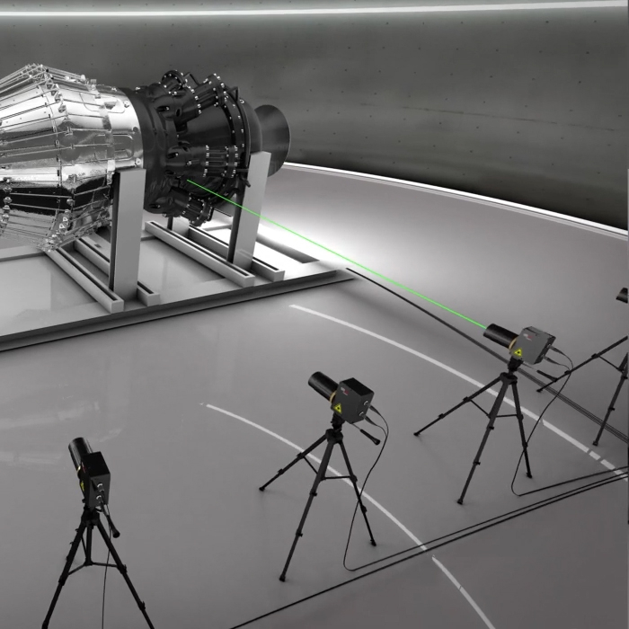 Test setup for multi-point laser vibrometry in a large-scale measurement system.