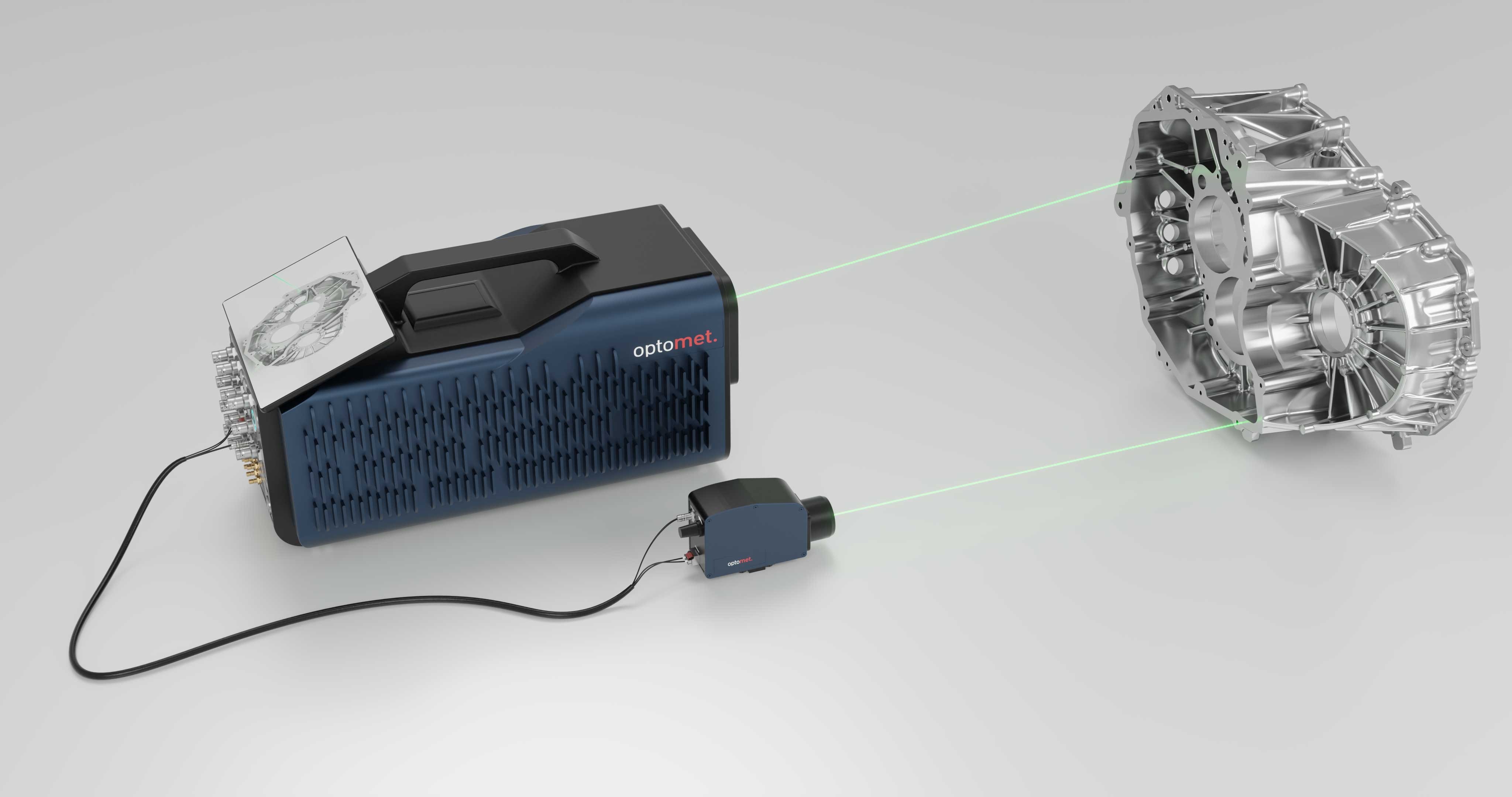 Sistema de vibrómetro láser todo en uno para la medición de vibraciones en una caja de cambios.