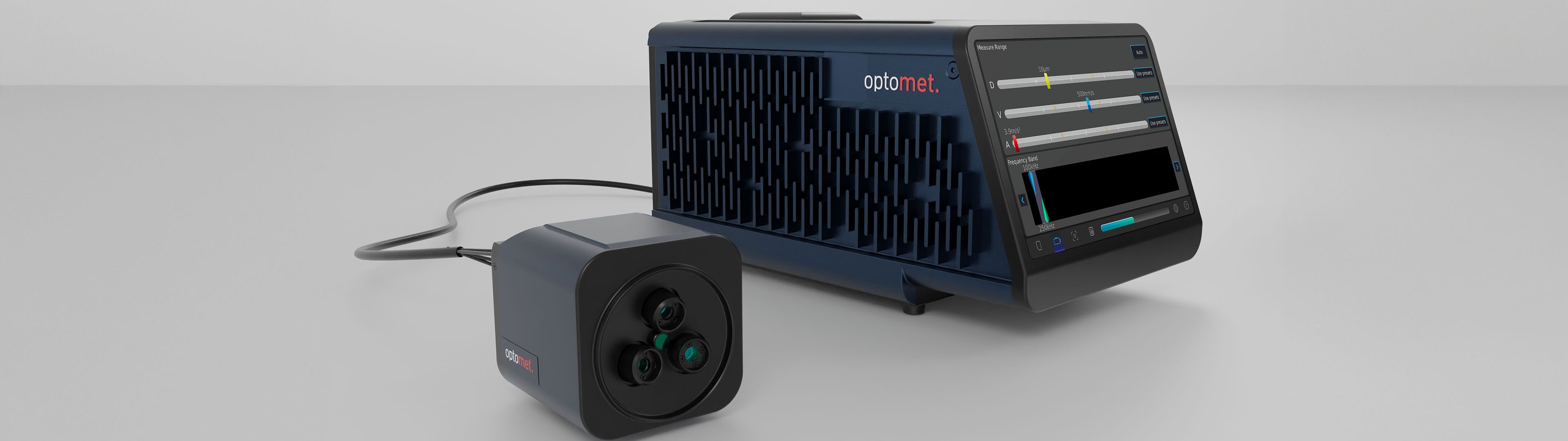 Vibrómetro láser Optomet SMART 3D-Fiber con cabezales de medición de fibra óptica.