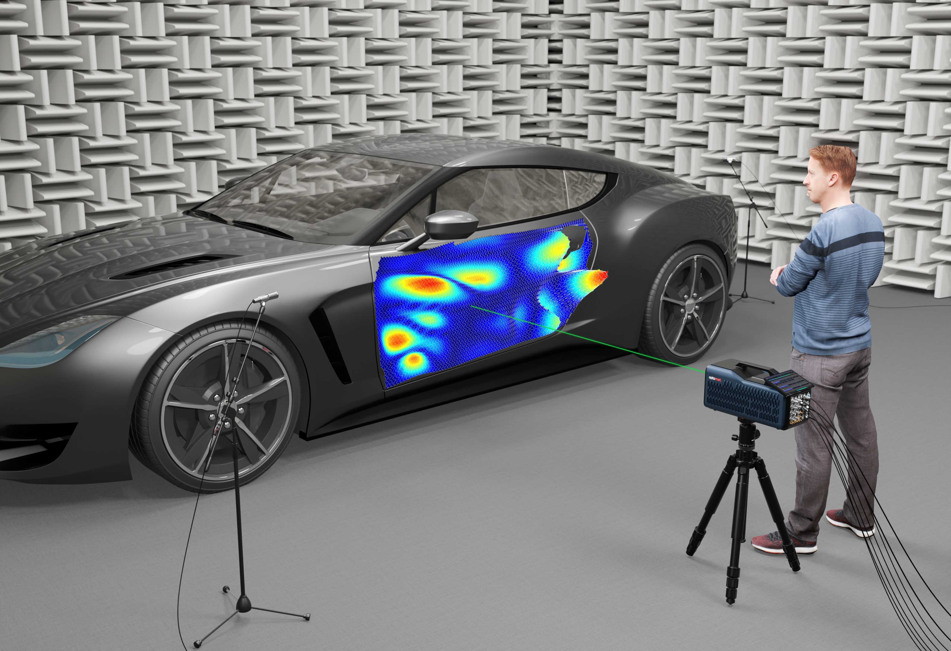 Vibrometría láser para escaneos acústicos en el sector de la automoción.