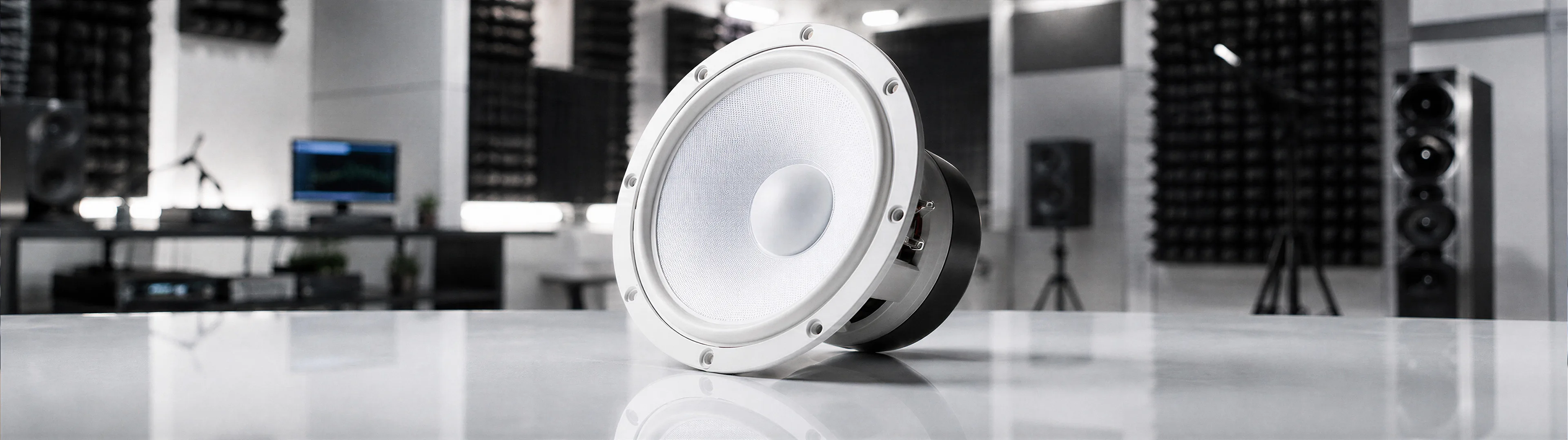 Loudspeaker driver in an acoustic testing laboratory for vibration measurement