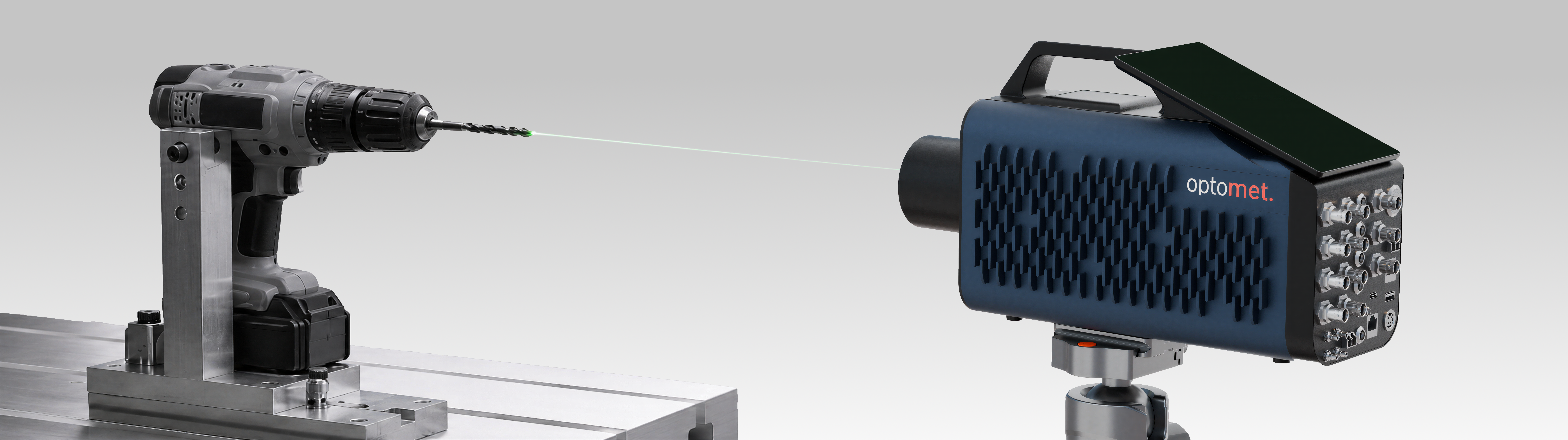 Non-contact vibration measurement of a drill using an Optomet single-point laser vibrometer.