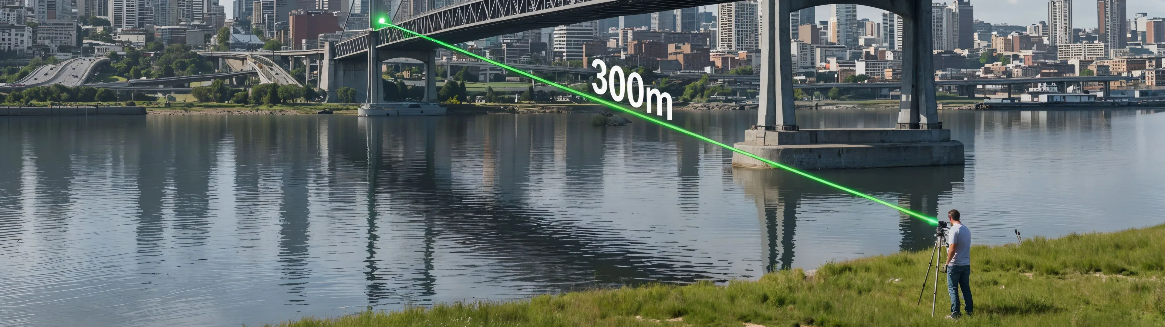 Long-distance laser vibration measurement on a bridge over 300 m